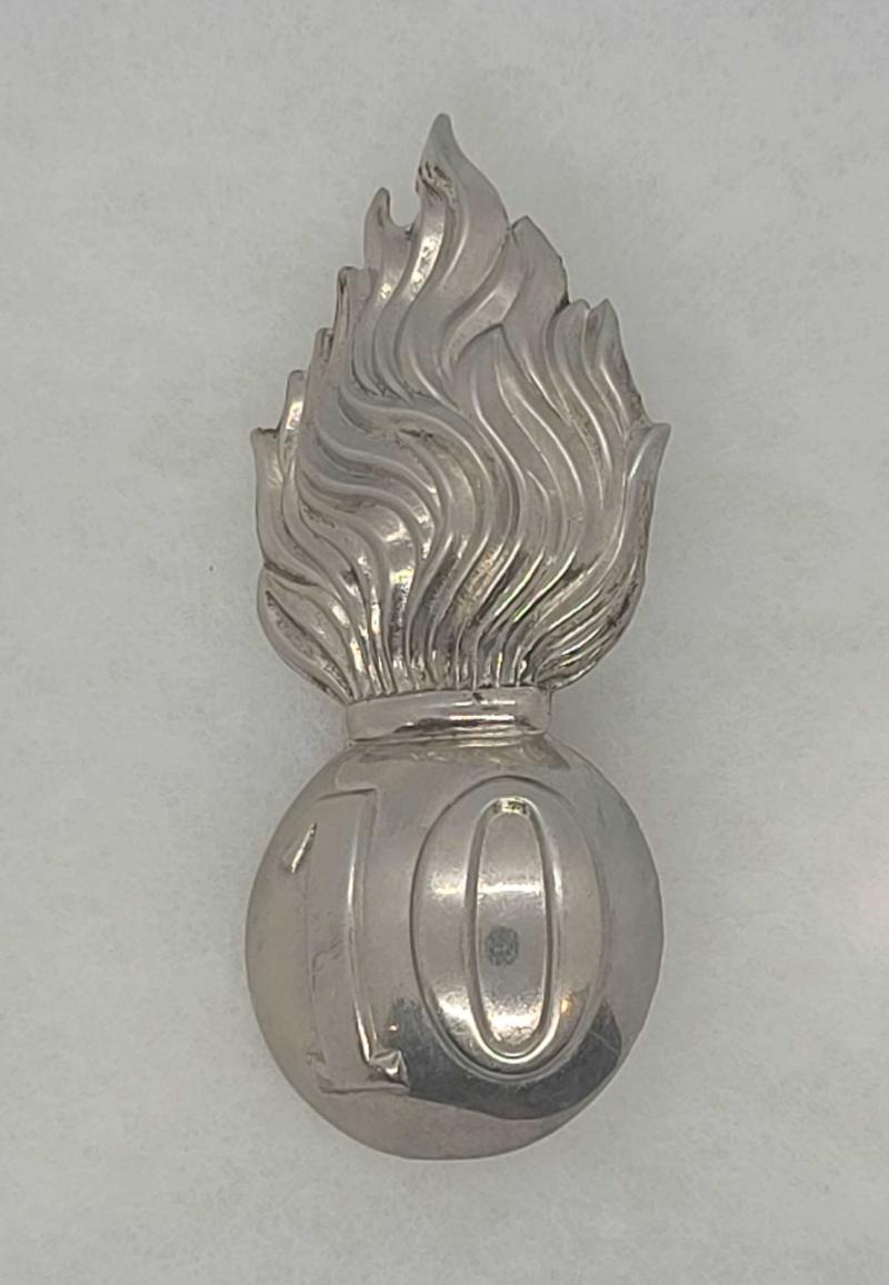10th Royal Grenadier Silver Grenade Badge for the 1876 Helmet