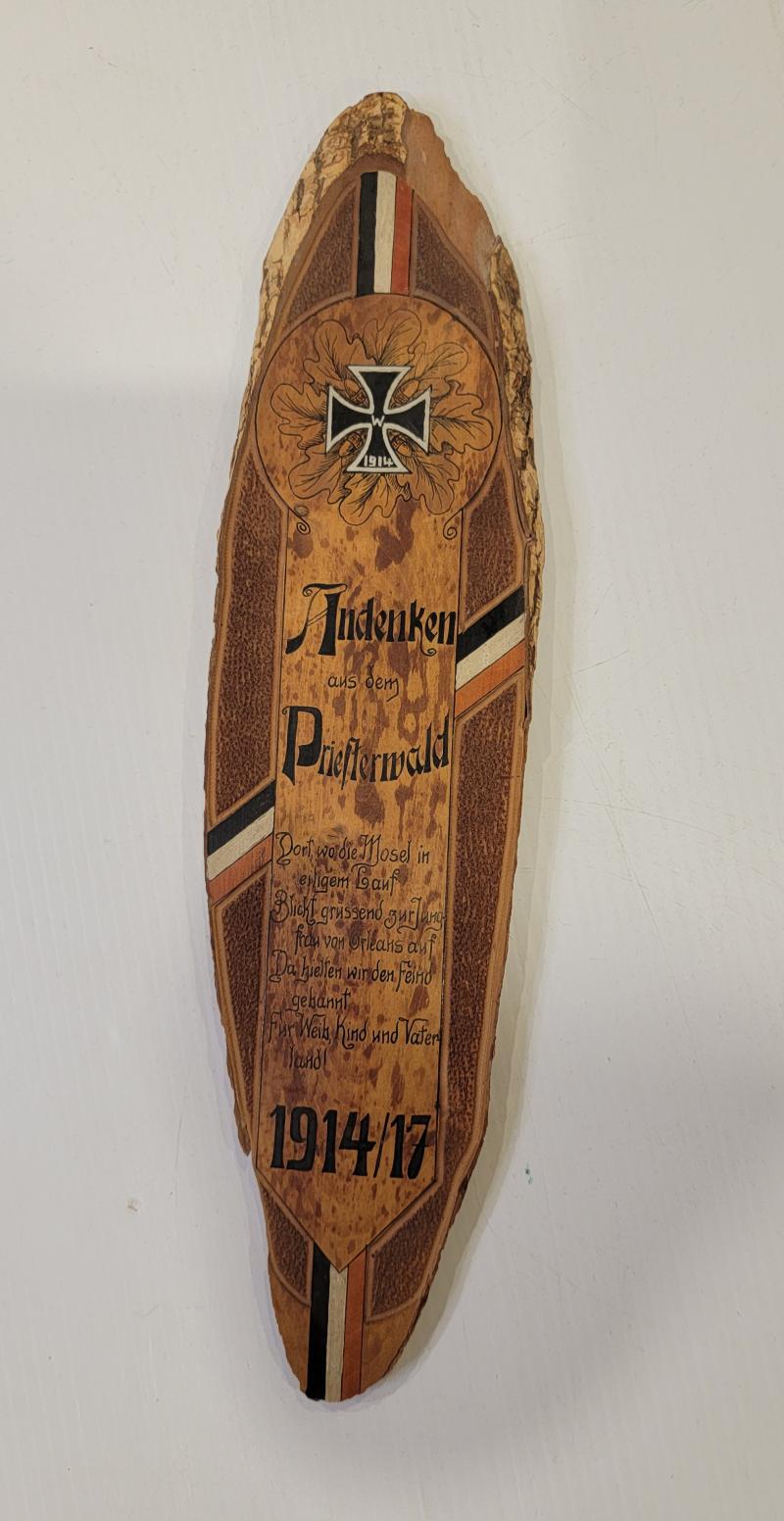 WWI German Handcrafted Wood Memorial Plaque