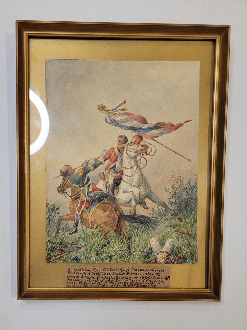 Water colour of the famous Scots Grey Capture of Colours at Waterloo