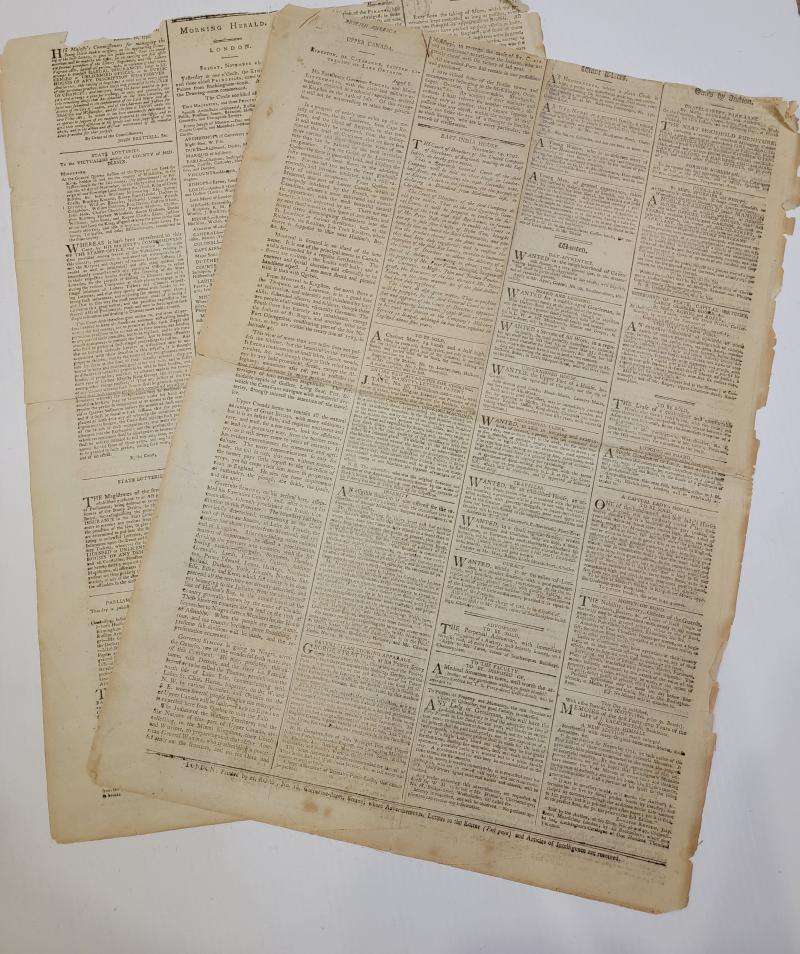 Original British News Paper Dating 1793 with a Story about the Appointment of Lord Simcoe to the post of Governor of Upper Canada